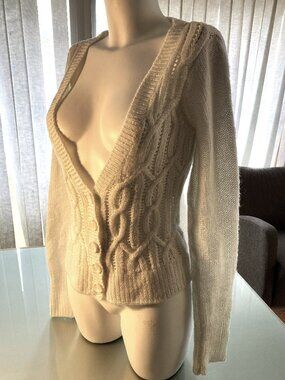 Aeropostale V-Neck Cardigan White Button Down Size L Long Sleeves Cable Knit